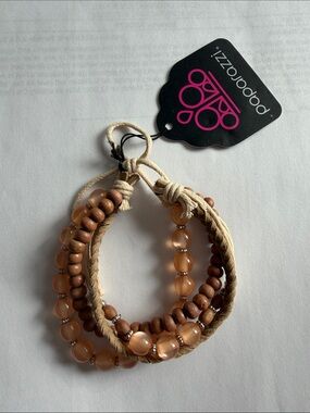 paparazzi Peach and Tan Layered Bead Wrap Bracelet